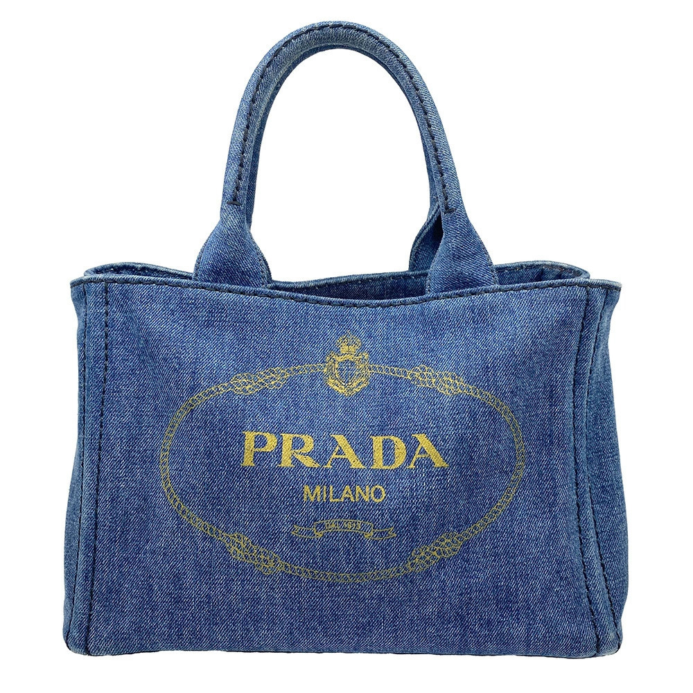 PRADA Canapa Denim Bag Blue Tote Handbag Shoulder